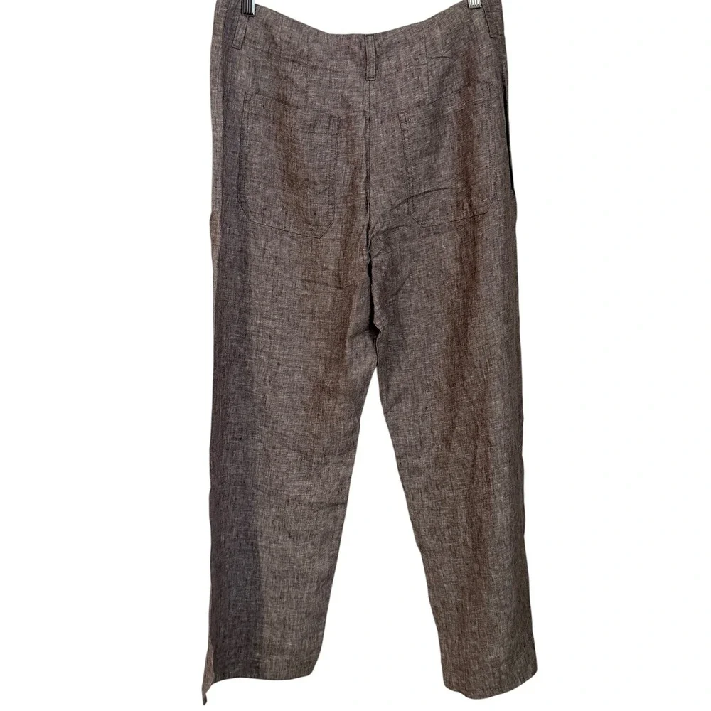 Quince European Linen Wide Leg Pants Womens 14 Patch Taupe Brown NWT